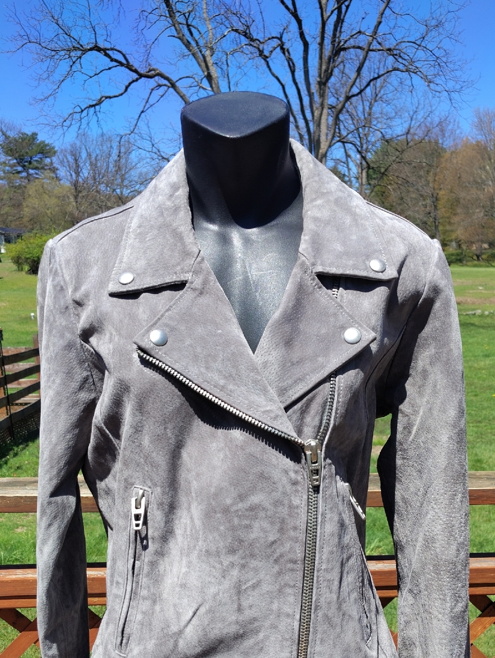 BlankNYC Gray Next Level Leather Suede Moto Biker Jacket Size Medium - Picture 2 of 15
